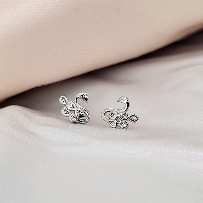 Cercei din Argint - Mini Swan , Lebada cu cristale zirconia [3]