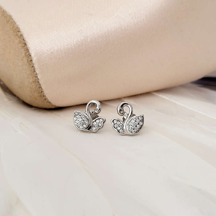 Cercei din Argint 925 - Iris Swan, Lebada cu cristale zirconia [2]