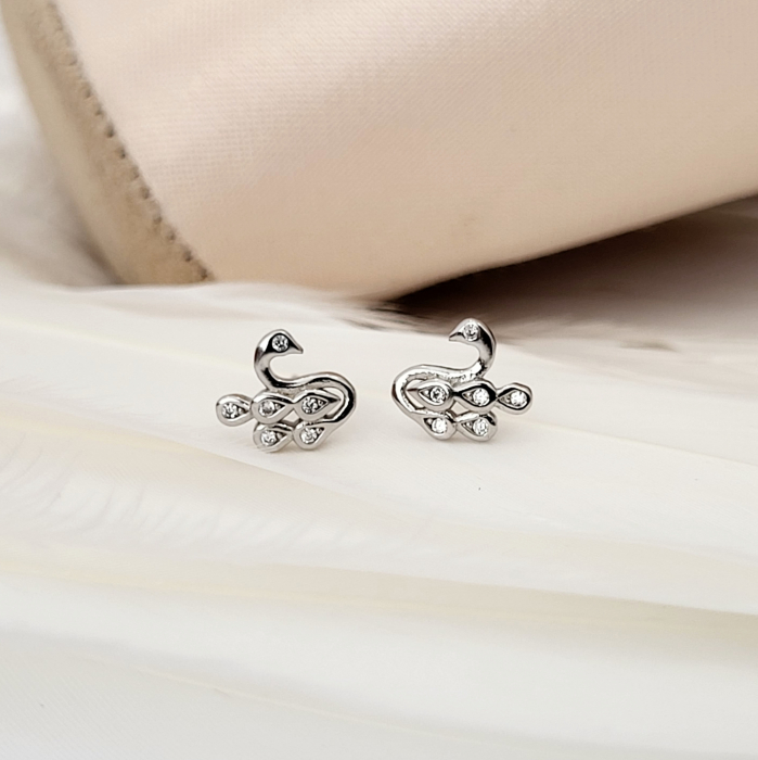 Cercei din Argint - Mini Swan , Lebada cu cristale zirconia [4]
