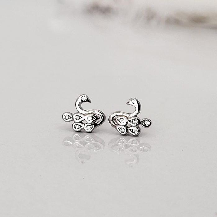 Cercei din Argint - Mini Swan , Lebada cu cristale zirconia [5]