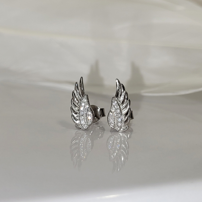 Cercei din Argint 925 - Swan Wings, aripi de Lebada cu cristale zirconia [5]