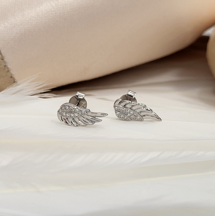 Cercei din Argint 925 - Swan Wings, aripi de Lebada cu cristale zirconia [2]