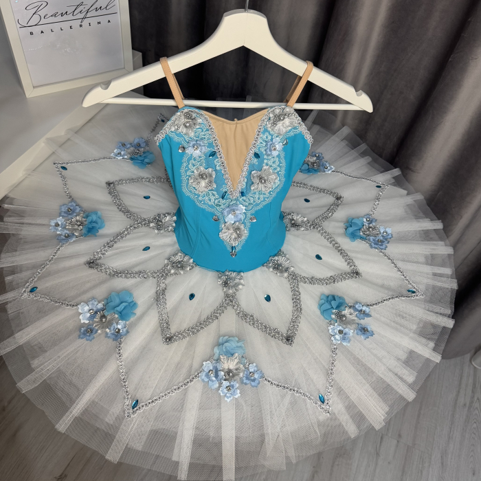 Costum de scenă - tutu de balet pentru copii - bleu și alb - Princess Florine [4]