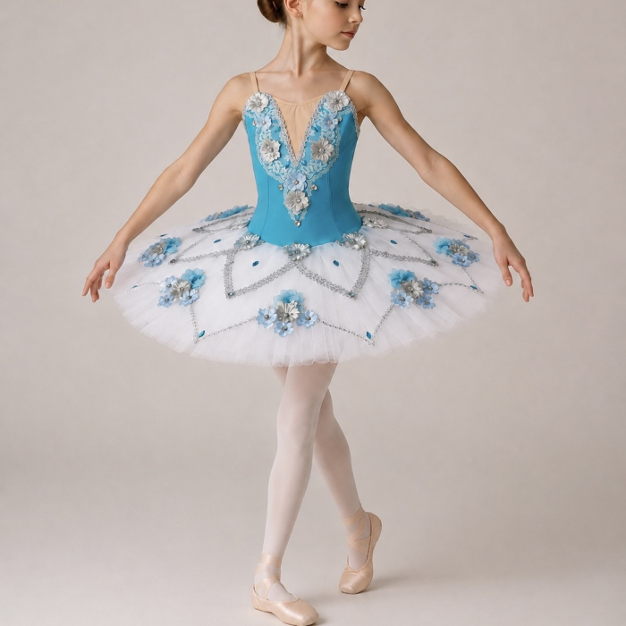 Costum de scenă - tutu de balet pentru copii - bleu și alb - Princess Florine [7]