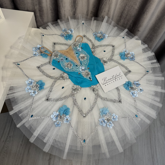 Costum de scenă - tutu de balet pentru copii - bleu și alb - Princess Florine [2]