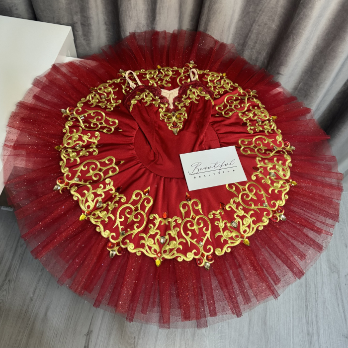 Costum de scenă - tutu de balet pentru copii - roșu și auriu - Kitri - Don Quixote [2]