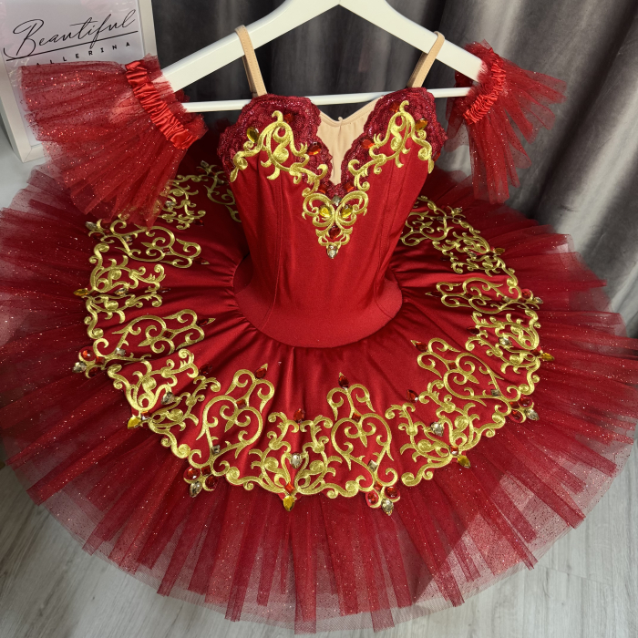 Costum de scenă - tutu de balet pentru copii - roșu și auriu - Kitri - Don Quixote [3]