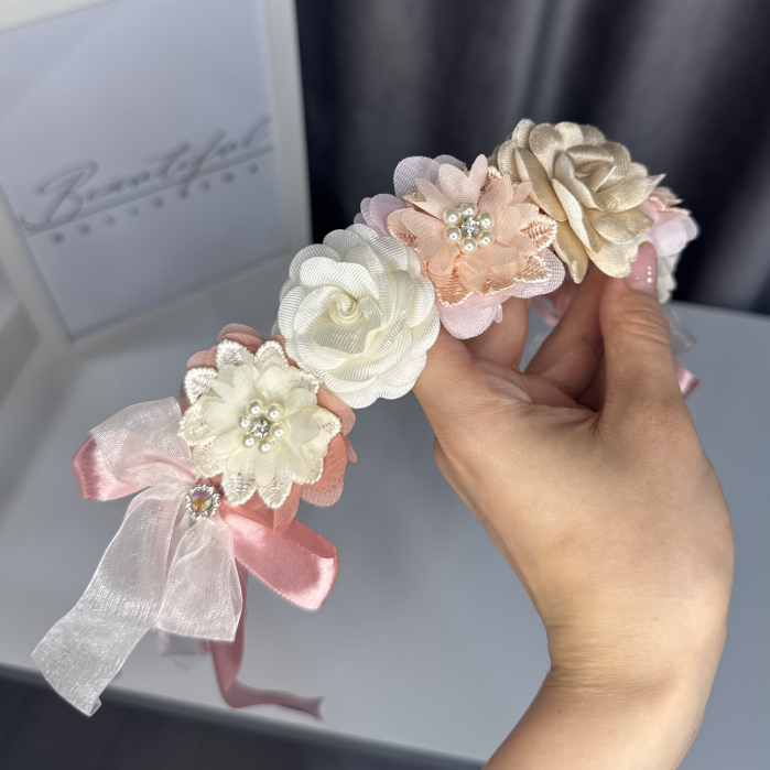 Flowers pro Headpiece - pink, white, ivory. Acesoriu profesional flori pentru coc de balerine [2]