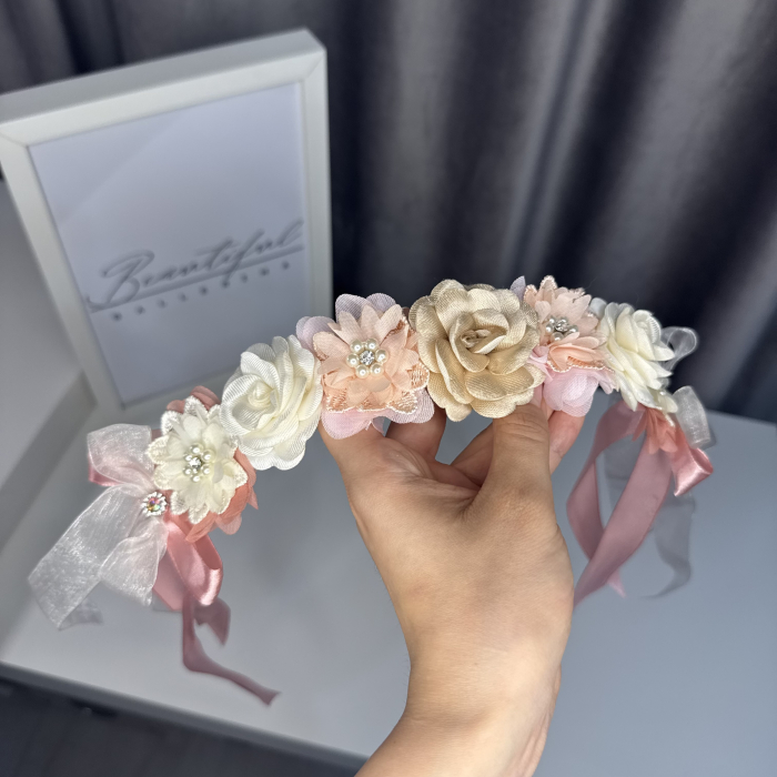 Flowers pro Headpiece - pink, white, ivory. Acesoriu profesional flori pentru coc de balerine [4]