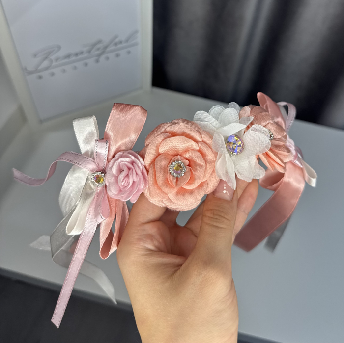 Flowers pro Headpiece - peach, pink, white . Acesoriu profesional flori pentru coc de balerine [3]