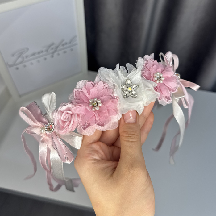 Flowers pro Headpiece - pink, white . Acesoriu profesional flori pentru coc de balerine [3]