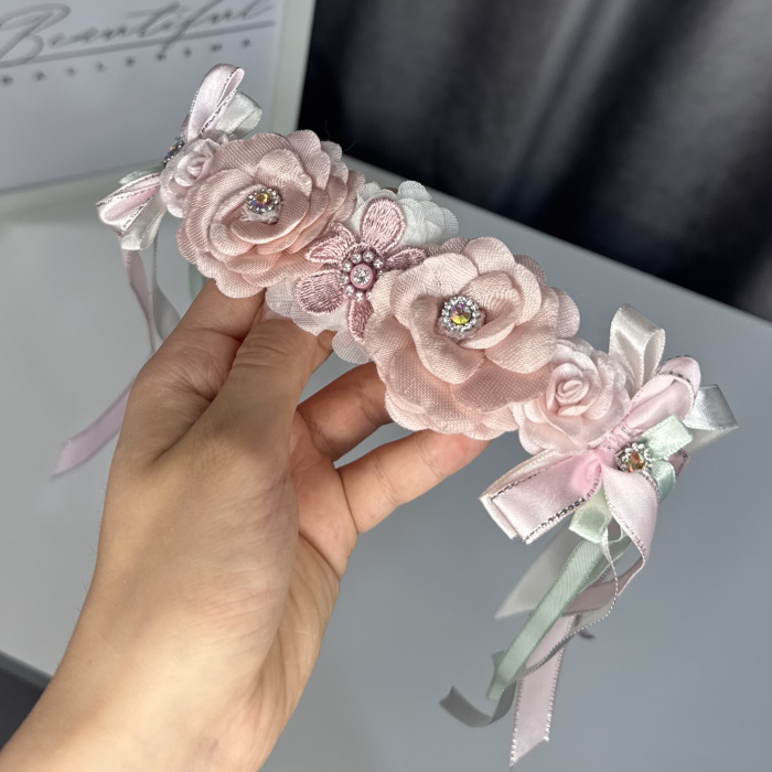 Flowers pro Headpiece - pink , white , light green. Acesoriu profesional flori pentru coc de balerine [3]