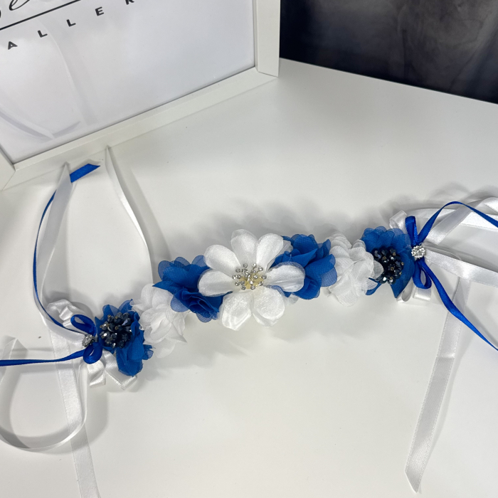 Flowers pro Headpiece - royal blue, white. Acesoriu profesional flori pentru coc de balerine [5]