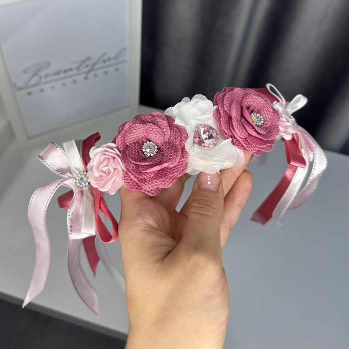 Flowers pro Headpiece - magenta, pink, white . Acesoriu profesional flori pentru coc de balerine [2]