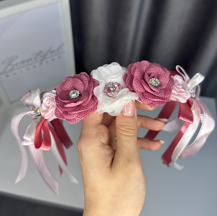 Flowers pro Headpiece - magenta, pink, white . Acesoriu profesional flori pentru coc de balerine [4]