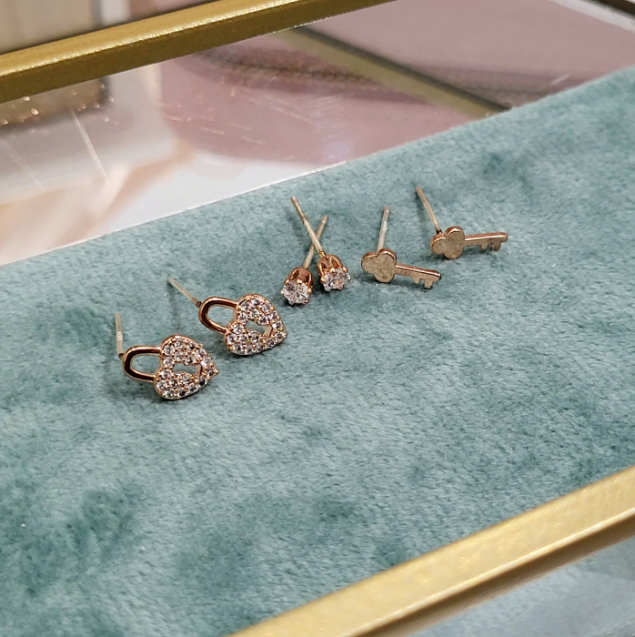 Set cercei  - Key of Love - 3 perechi, rose gold [6]