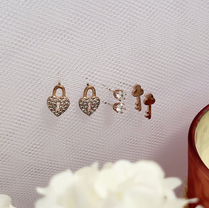 Set cercei  - Key of Love - 3 perechi, rose gold [5]