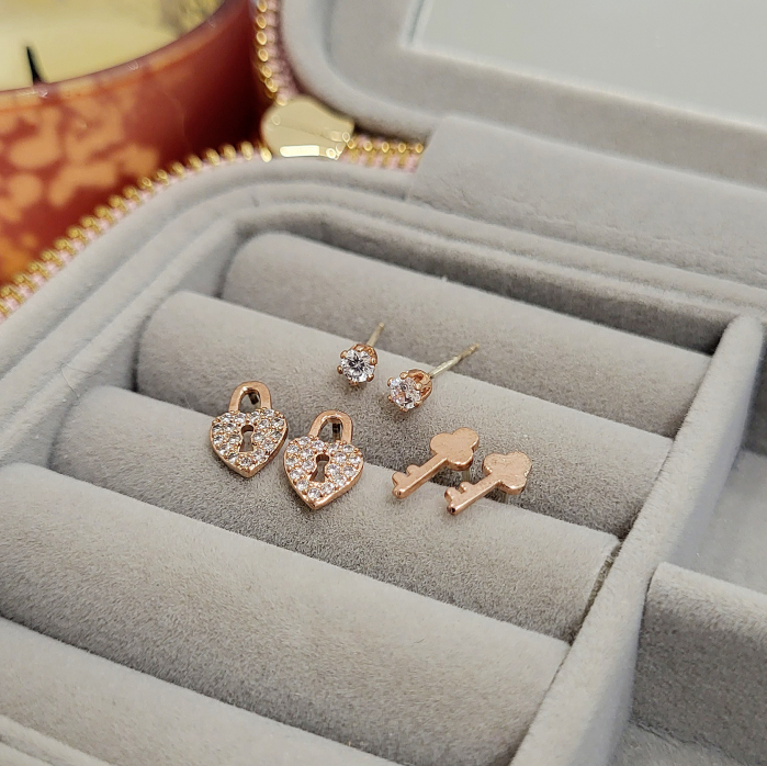 Set cercei  - Key of Love - 3 perechi, rose gold [4]