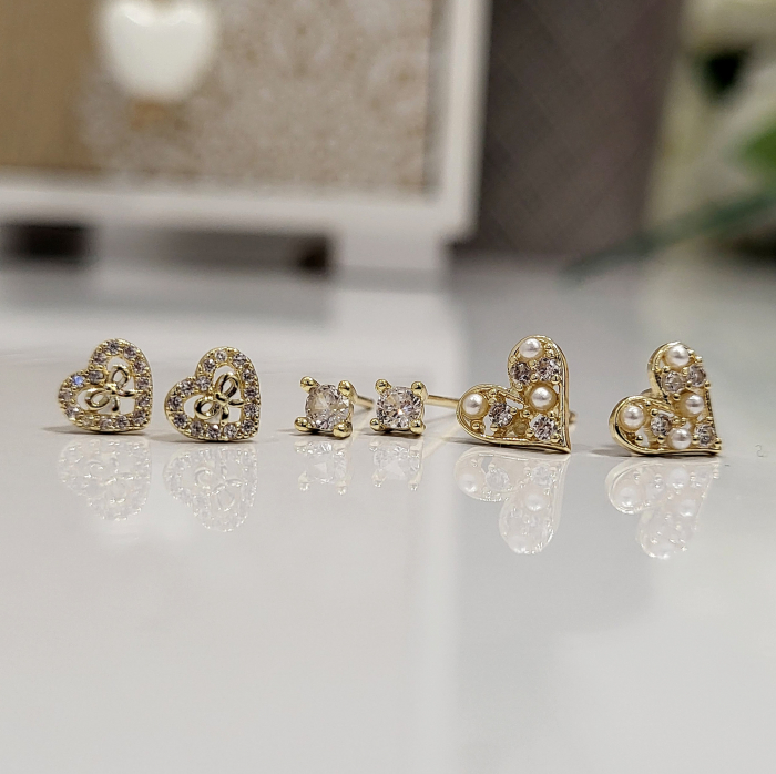 Set cercei - Coquette Hearts - 3 perechi, gold [4]