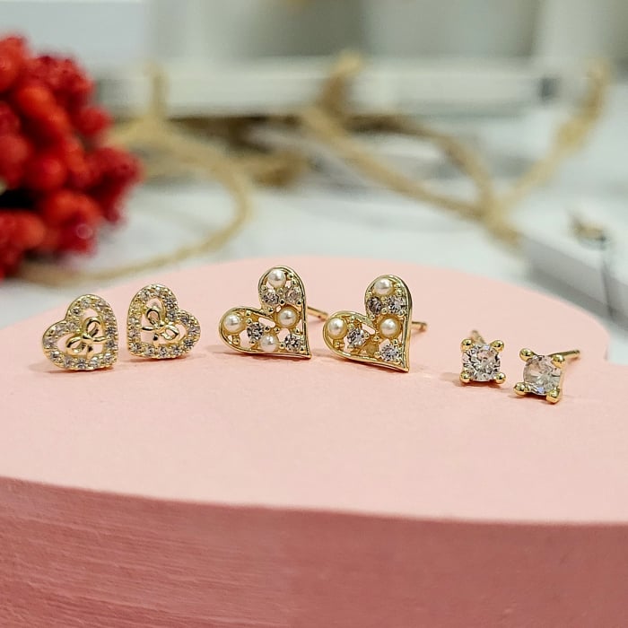 Set cercei - Coquette Hearts - 3 perechi, gold [2]