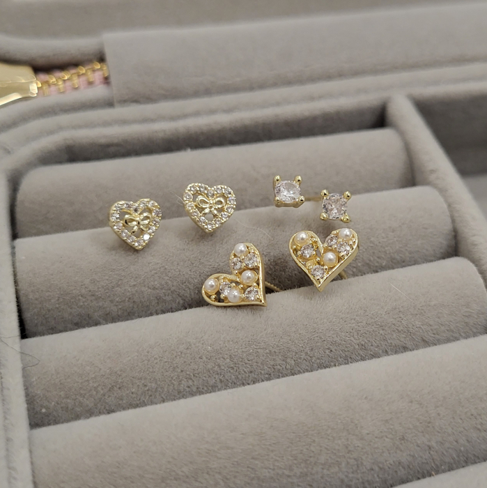 Set cercei - Coquette Hearts - 3 perechi, gold [3]