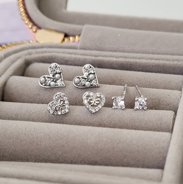 Set cercei - Coquette Hearts - 3 perechi, silver [3]