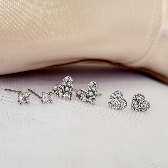 Set cercei - Coquette Hearts - 3 perechi, silver [6]