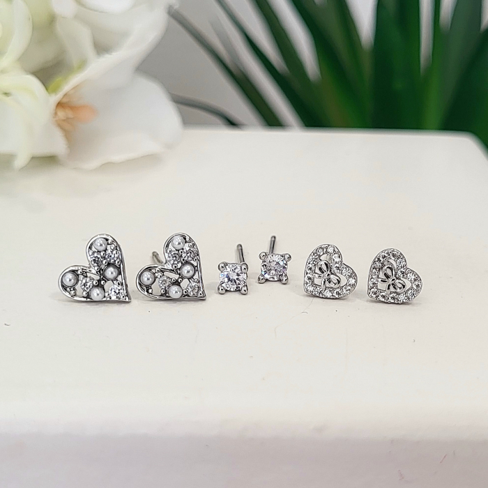 Set cercei - Coquette Hearts - 3 perechi, silver [4]