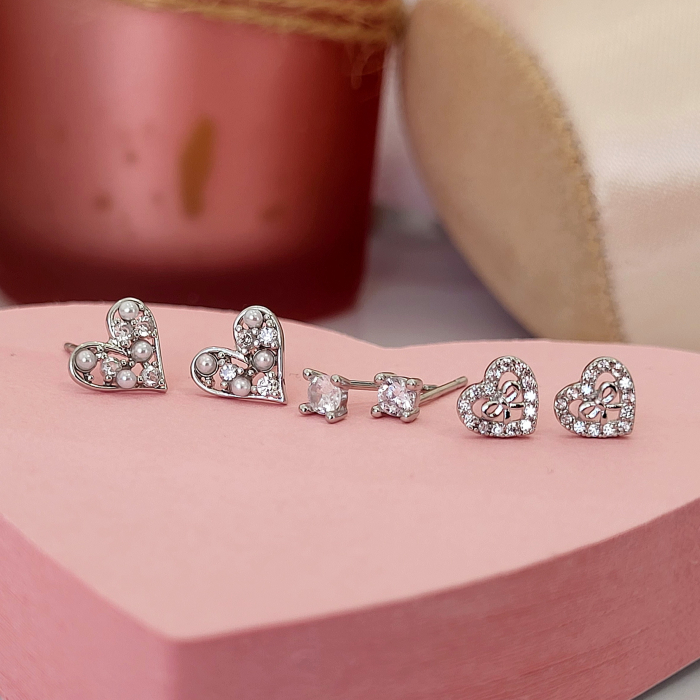 Set cercei - Coquette Hearts - 3 perechi, silver [2]