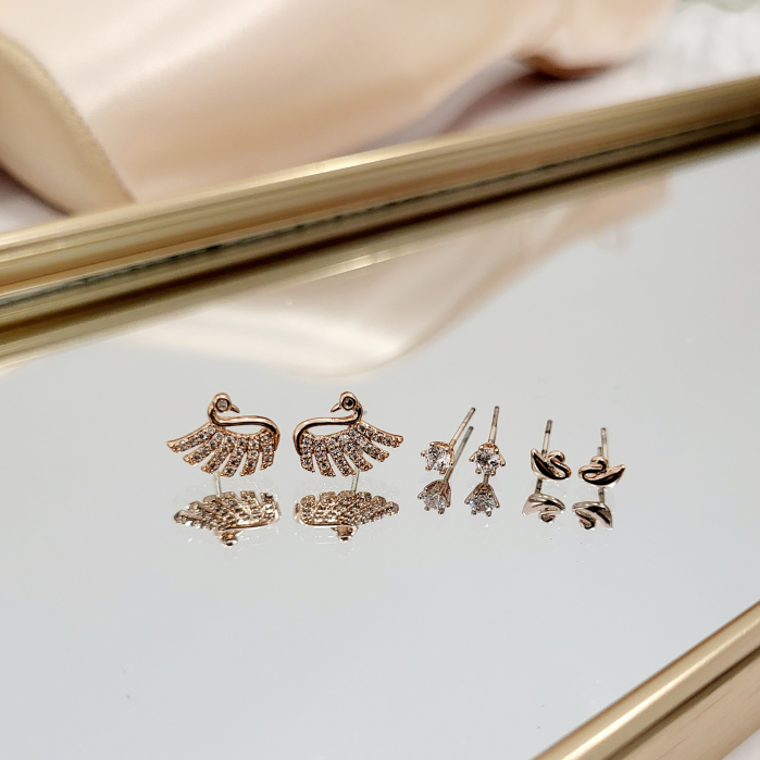 Set Cercei - Fashion Swan - 3 perechi, rose gold. [2]
