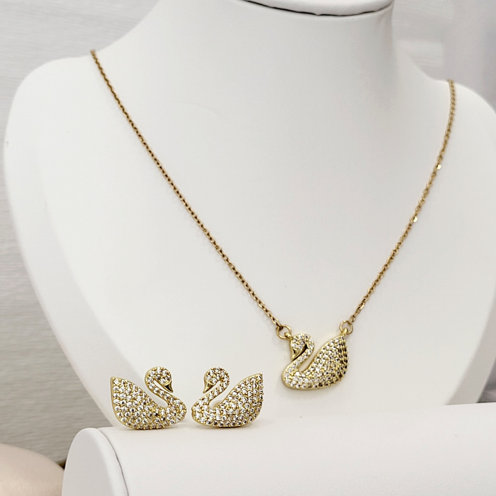 Set Cercei + Colier in forma de lebada - gold [3]