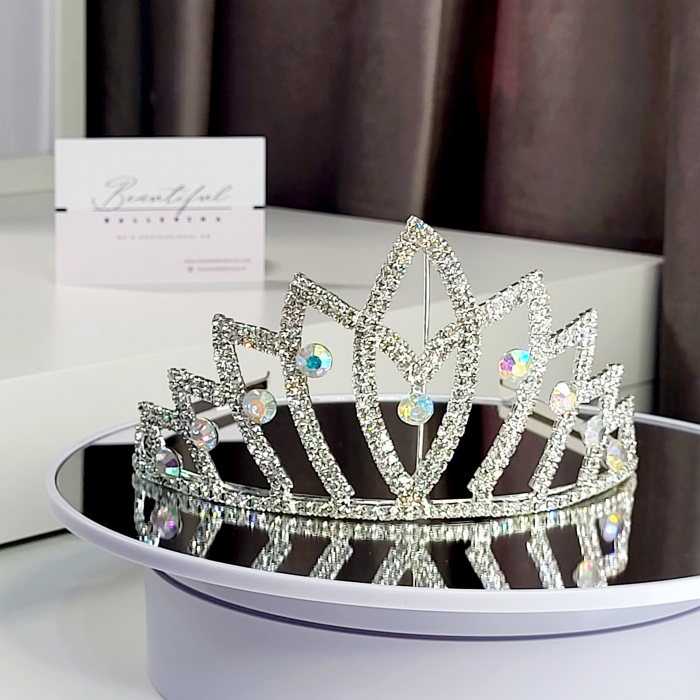 Tiara coronita Standard  - argintie - decorata cu cristale albe si multicolor [3]