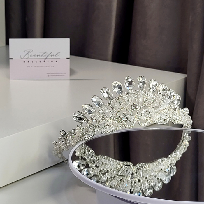 Tiara Coronita Standard - Premium, alb - argintiu - decorata cu cristale albe, balet [4]