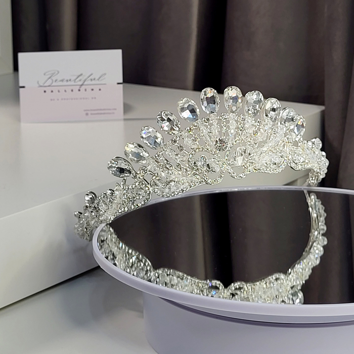 Tiara Coronita Standard - Premium, alb - argintiu - decorata cu cristale albe, balet [5]