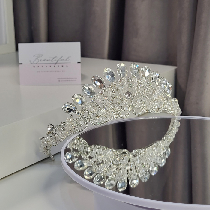 Tiara Coronita Standard - Premium, alb - argintiu - decorata cu cristale albe, balet [2]