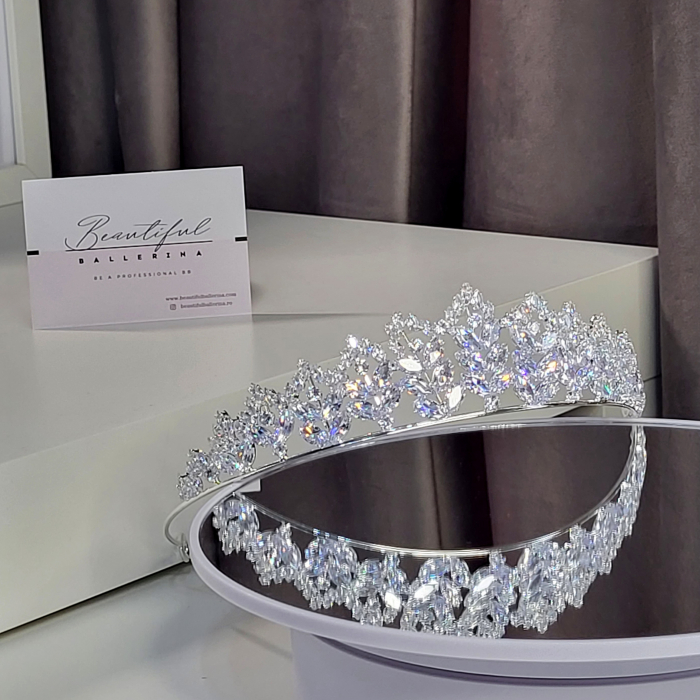 Tiara Coronita Standard - Premium, alb cu argintiu - decorata cu cristale albe, balet [5]