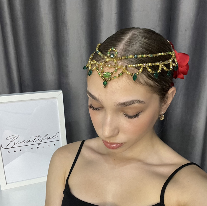 Tiara - green & gold + trandafir - Esmeralda [9]