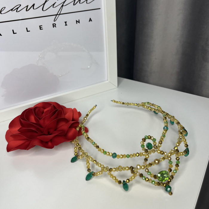 Tiara - green & gold + trandafir - Esmeralda [3]