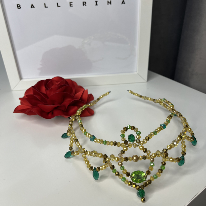 Tiara - green & gold + trandafir - Esmeralda [5]