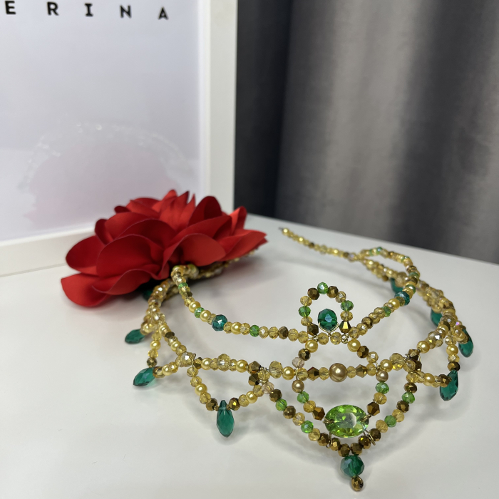 Tiara - green & gold + trandafir - Esmeralda [8]