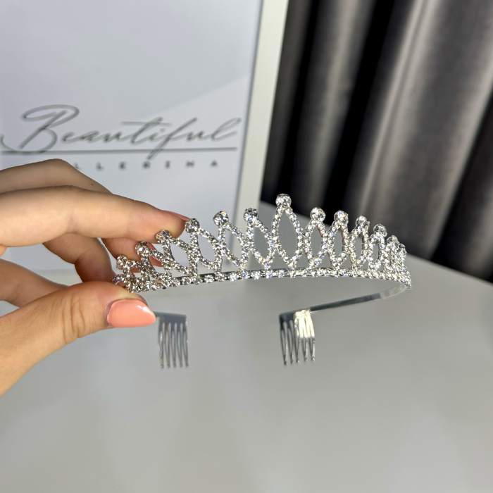Tiara Standard - argintie - decorata cu cristale albe, pentru balerine [3]