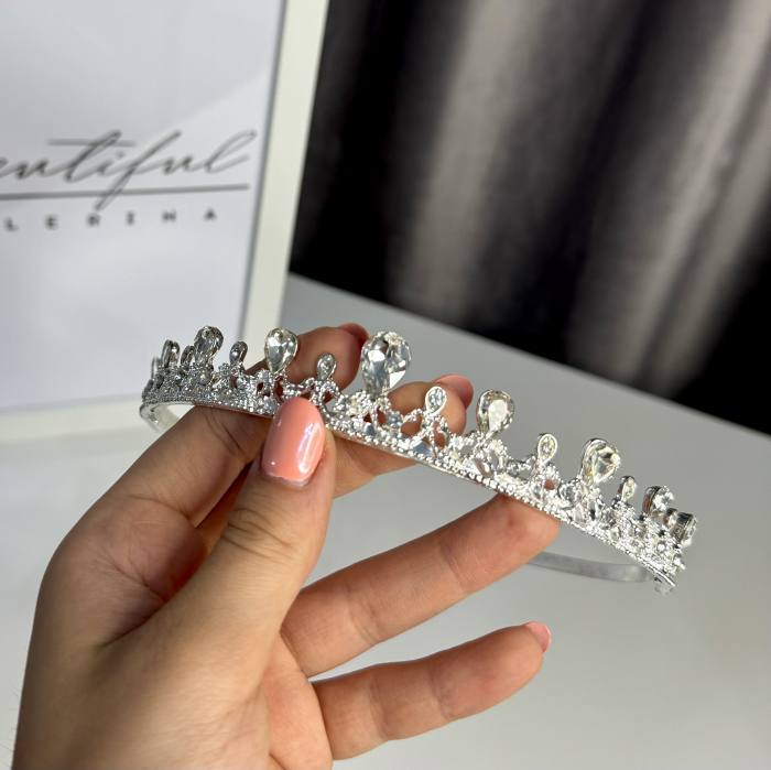 Tiara Standard - argintie - decorata cu cristale [4]