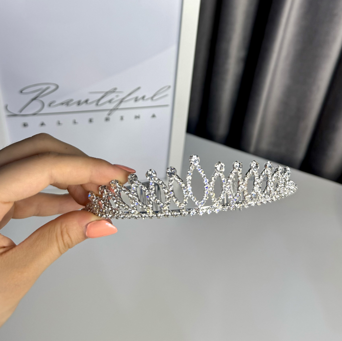 Tiara Standard - argintie - decorata cu cristale albe, pentru balerine [2]