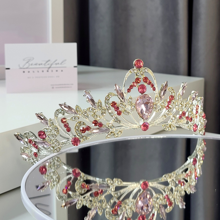 Tiara Standard -Premium, roz - argintie - decorata cu cristale roz si albe, balet [6]