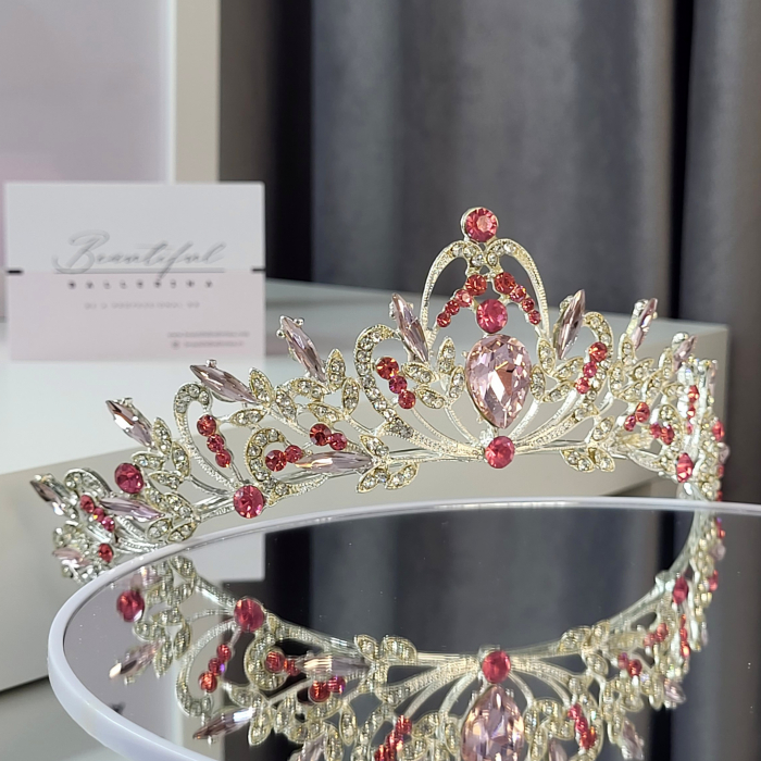 Tiara Standard -Premium, roz - argintie - decorata cu cristale roz si albe, balet [4]