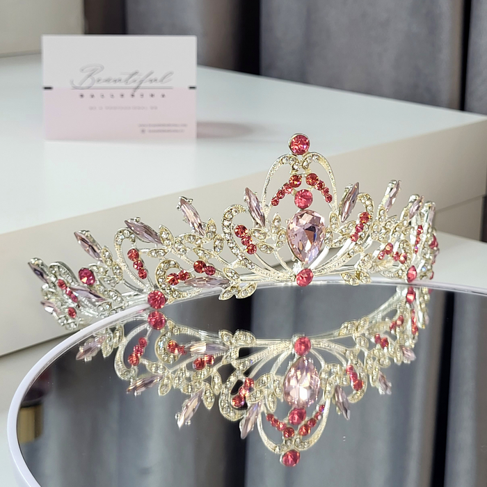 Tiara Standard -Premium, roz - argintie - decorata cu cristale roz si albe, balet [3]