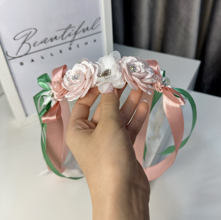 Flowers pro Headpiece - pink , white , green. Acesoriu profesional flori pentru coc de balerine [3]