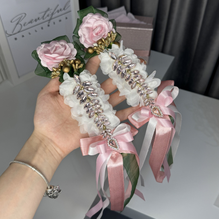 2 piece - Flower Pro Headpiece - pink, green, white - La Fille Mal Gardee [1]