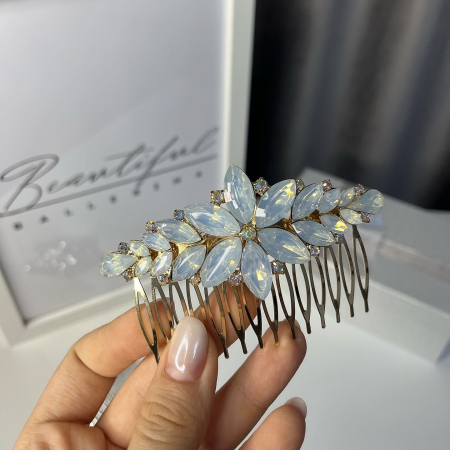 Contemporan / Neoclasic - Accesoriu - pieptene cu cristale strălucitoare - floare - alb-sidefat