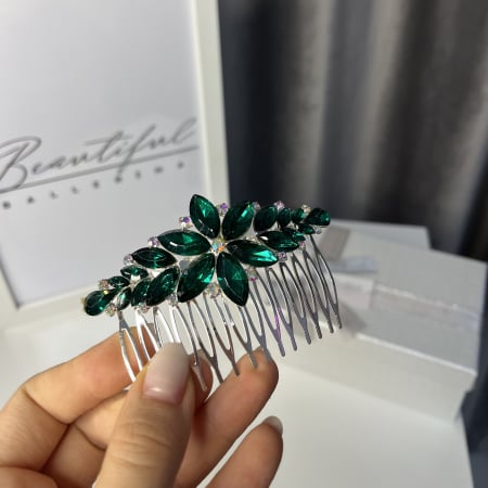 Accesoriu de păr BB – Pieptene cu cristale strălucitoare, verde [1]